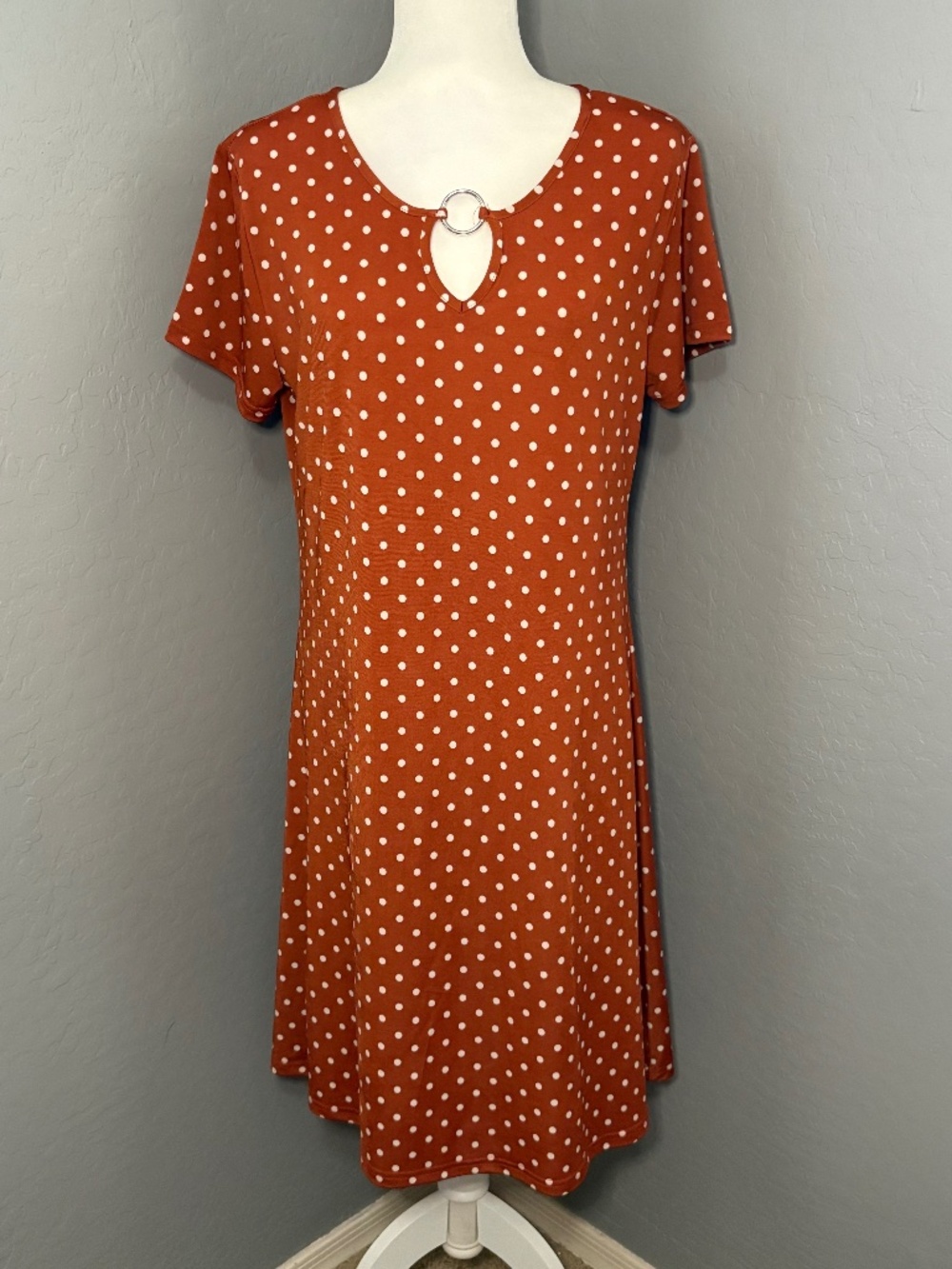 Jon & Anna Short Sleeved Rust Brown and‎ White Polka Dot Dress